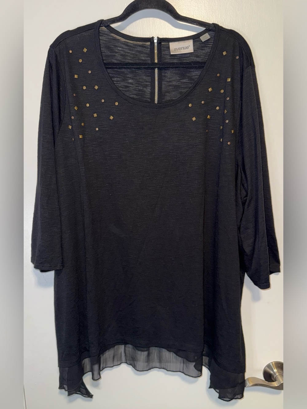 Avenue Black Scoop Neck Tunic with Gold Stud Accents